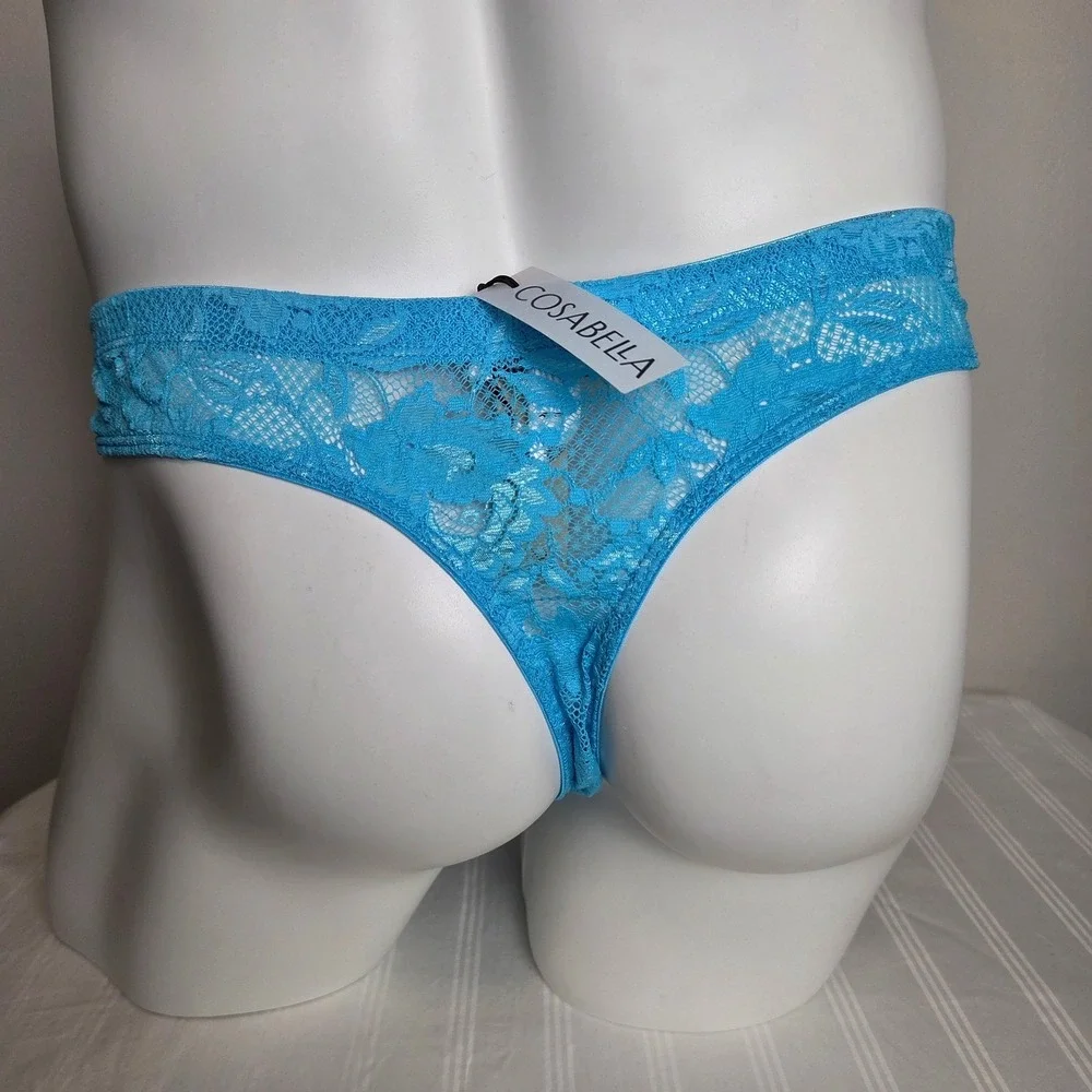 Cosabella Never Say Never‎ Mens Lace Thong Blue Floral Low Rise Underwear New